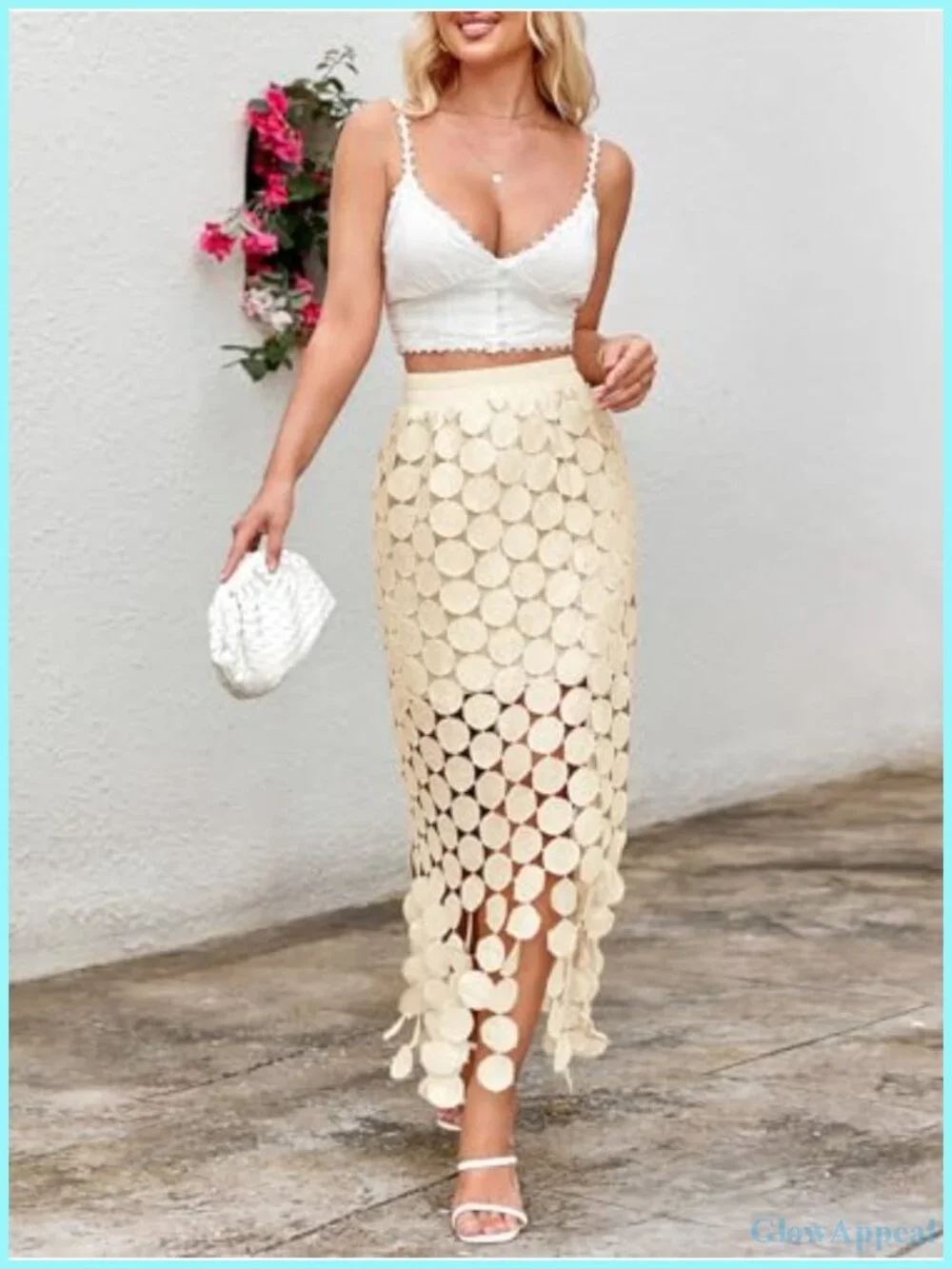 Women's Hollow Out Maxi Skirt with Fringe Hem - Boho Beach Vacation